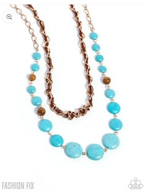 Playful Progression Paparazzi Turquoise Bead & Gold-Tone Double Strand Necklace